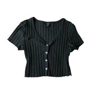 Ribbed Button Up Cropped Top